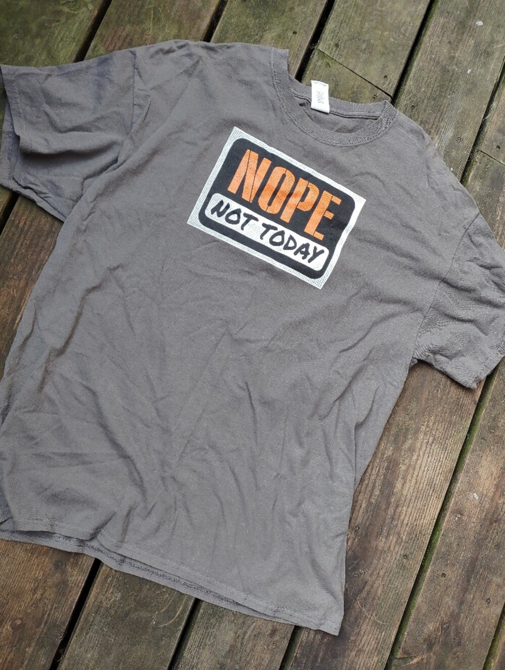 NOPE NOT TODAY Graphic Tee - Gray with Orange Print Unisex XL Vintage